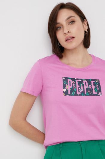 Bavlněné tričko Pepe Jeans fialová barva