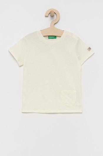 Dětské bavlněné tričko United Colors of Benetton béžová barva, hladký