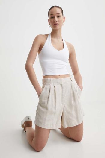 Plátěné kraťasy Abercrombie & Fitch béžová barva, hladké, high waist