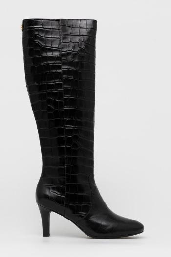 Kožené kozačky Lauren Ralph Lauren Caelynn dámské, černá barva, na podpatku