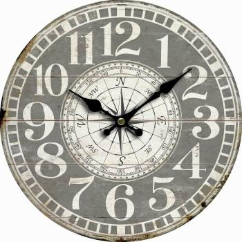 Dřevěné nástěnné hodiny Vintage compass, pr. 34 cm