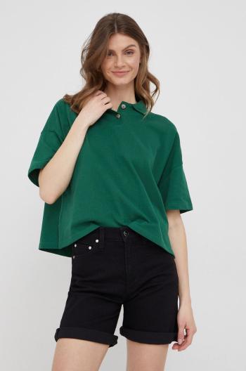 Bavlněné tričko Marc O'Polo zelená barva, s límečkem