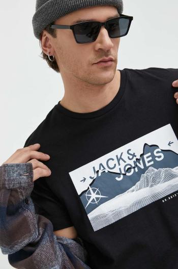 bavlněné tričko Jack & Jones , černá barva, s potiskem