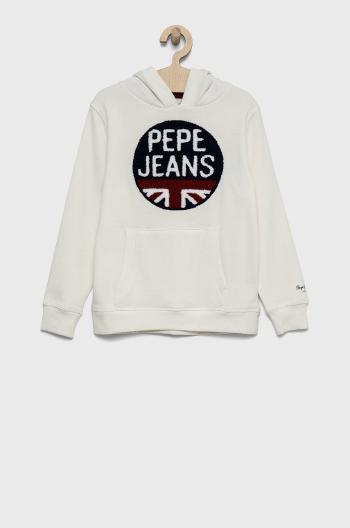 Dětská bavlněná mikina Pepe Jeans bílá barva, s aplikací