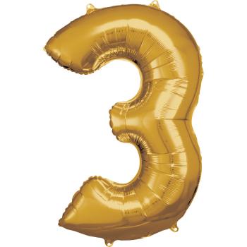 Amscan Balónek fóliový narozeninové číslo 3 - zlatý 86 cm