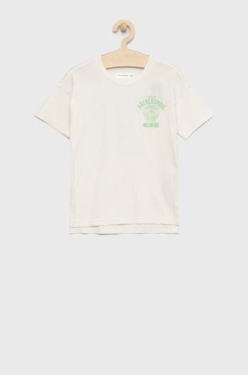 Dětské bavlněné tričko Abercrombie & Fitch béžová barva, s potiskem