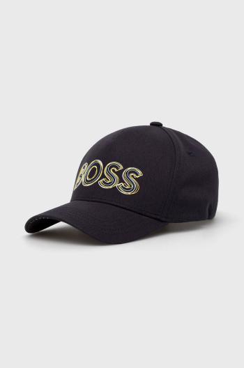 Bavlněná čepice BOSS Boss Athleisure tmavomodrá barva, s potiskem