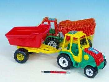 Traktor s vlekem plast asst 2 barvy v síťce