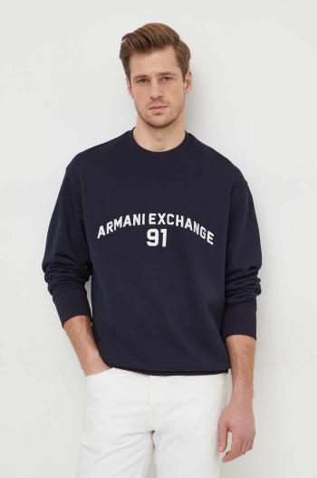 Bavlněná mikina Armani Exchange pánská, tmavomodrá barva, s aplikací, 3DZMLK ZJ4XZ