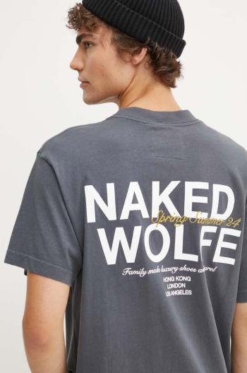 Bavlněné tričko Naked Wolfe šedá barva, s potiskem, classic.tee