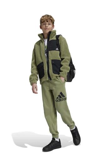 Dětská fleecová mikina adidas J SHERPAKT zelená barva, IY6913