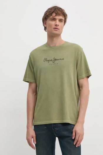 Bavlněné tričko Pepe Jeans zelená barva, s aplikací