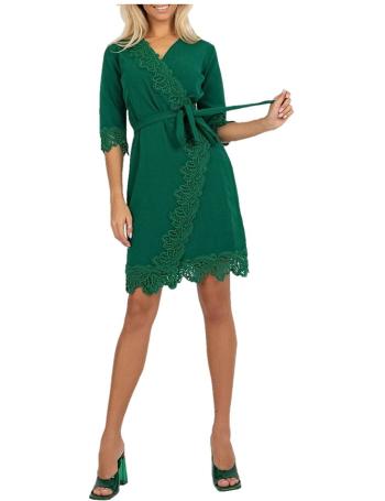 Tmavě zelené mini šaty s krajkou vel. 36