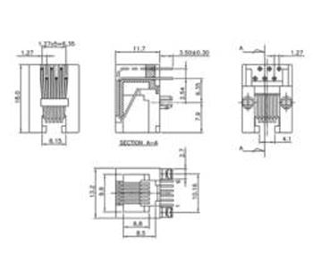 Zásuvka, vestavná horizontální encitech 3253-0002-03, RJ12 RJJU-66-125-E3H-011, černá, 1 ks