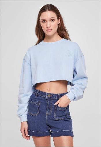 Urban Classics Ladies Cropped Flower Embroidery Terry Crewneck balticblue - XXL