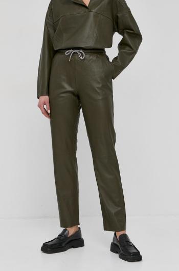 Kožené kalhoty Notes du Nord Tazz dámské, zelená barva, jednoduché, high waist