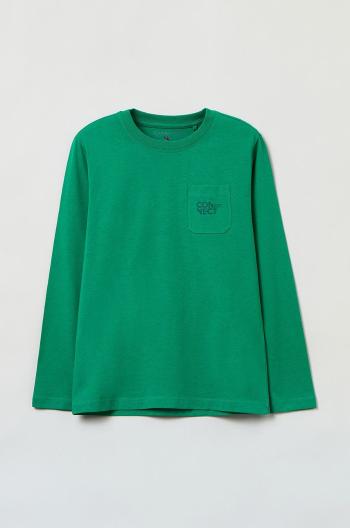 Dětská bavlněná košile s dlouhým rukávem OVS zelená barva
