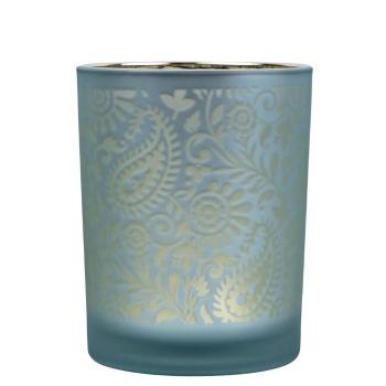 Modro stříbrný skleněný svícen s ornamenty Paisley vel.M - Ø10*12,5cm XMWLPATM