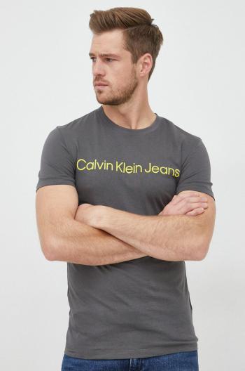 Bavlněné tričko Calvin Klein Jeans šedá barva, s potiskem