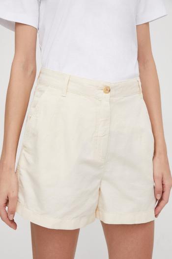 Šortky s příměsí lnu Tommy Hilfiger béžová barva, high waist, WW0WW41603