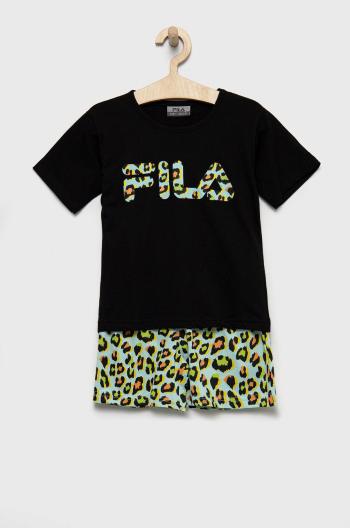 Dětské bavlněné pyžamo Fila černá barva, s potiskem