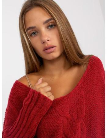 Dámský svetr s výstřihem do V OCH BELLA červený