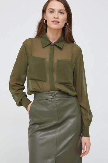 Košile Sisley dámská, zelená barva, regular, s klasickým límcem
