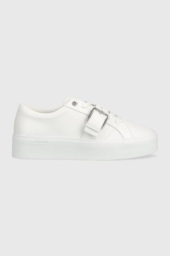 Kožené sneakers boty Calvin Klein Flatform Cupsole Lace Up bílá barva