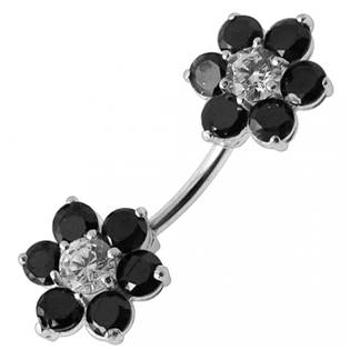 Šperky4U Stříbrný piercing do pupíku - kytičky - BP01108-K