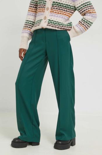 Kalhoty Noisy May dámské, zelená barva, široké, high waist