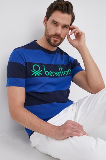 Bavlněné tričko United Colors of Benetton tmavomodrá barva, vzorované