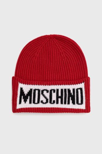 Čepice z vlněné směsi Moschino červená barva, z husté pleteniny