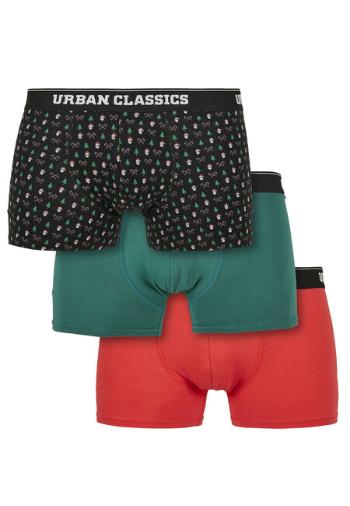 Urban Classics Organic X-Mas Boxer Shorts 3-Pack nicolaus aop+treegreen+popred - XL