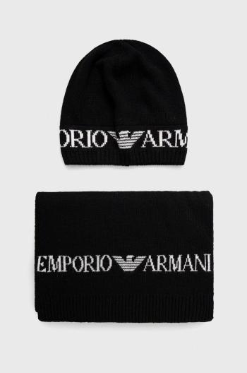 Vlněný klobouk a šála Emporio Armani černá barva