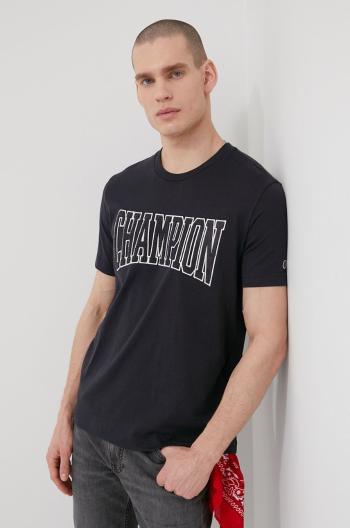 Bavlněné tričko Champion 217172 černá barva, s aplikací