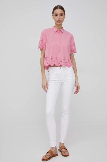 Bavlněné tričko Pepe Jeans Laura dámská, růžová barva, regular, s klasickým límcem