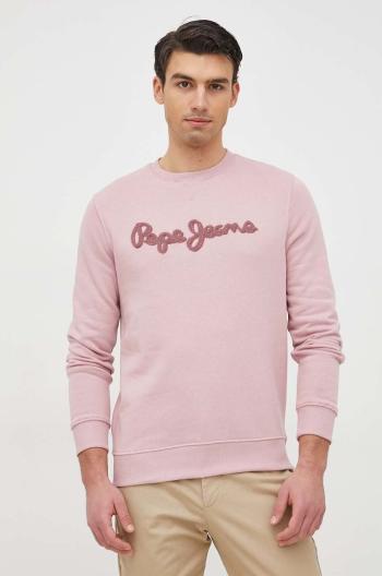 Bavlněná mikina Pepe Jeans Ryan Crew pánská, růžová barva, s aplikací