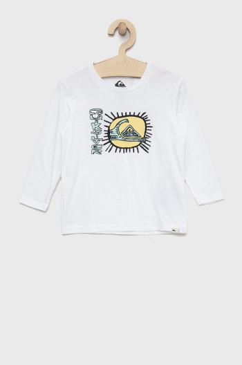 Dětská bavlněná košile s dlouhým rukávem Quiksilver bílá barva, s potiskem