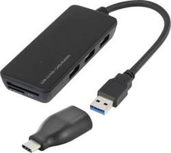 USB 3.0 hub Renkforce 3 porty, se zabudovanou čtečkou SD karet, 16 mm, černá