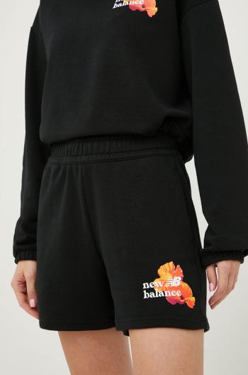 Kraťasy New Balance dámské, černá barva, s potiskem, high waist