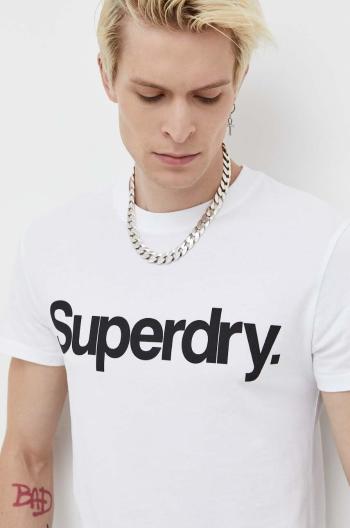 Bavlněné tričko Superdry bílá barva, s potiskem