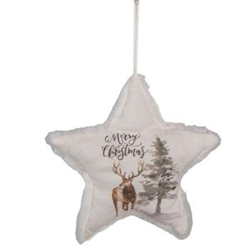 Dekorativní závěsná látková vánoční hvězda s jelenem - 17*3*18 cm XD0083