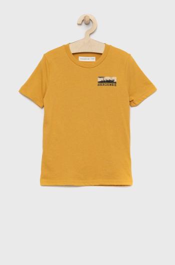 Dětské tričko Abercrombie & Fitch žlutá barva, s potiskem