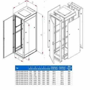 Triton 19" rozvaděč stojanový 42U/800x800, rozebíratelný, RZA-42-A88-CAX-A1