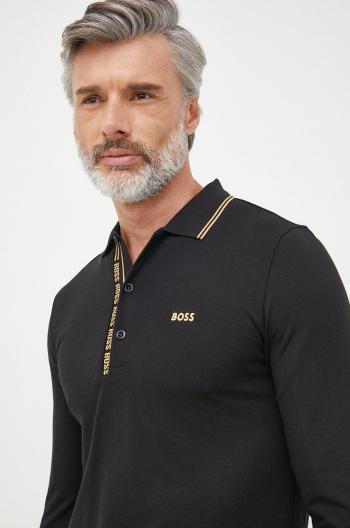 Bavlněné tričko s dlouhým rukávem BOSS Boss Athleisure černá barva, s aplikací