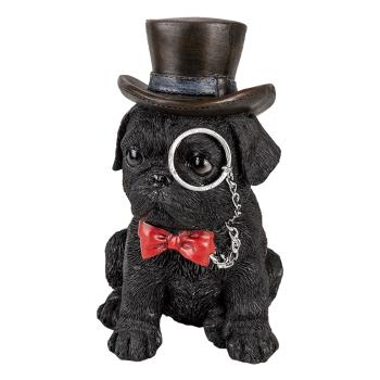 Dekorativní soška černého psa s lupou a kloboukem - 13*9*17 cm 6PR3369