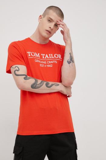Bavlněné tričko Tom Tailor červená barva, s potiskem