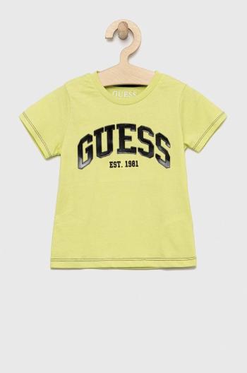 Dětské bavlněné tričko Guess zelená barva