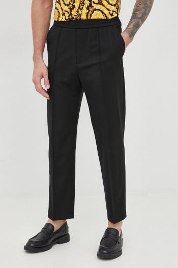 Vlněné kalhoty Emporio Armani pánské, černá barva, jednoduché