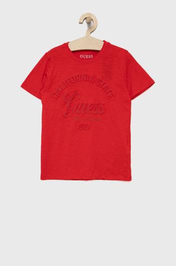 Dětské bavlněné tričko Guess červená barva, s aplikací